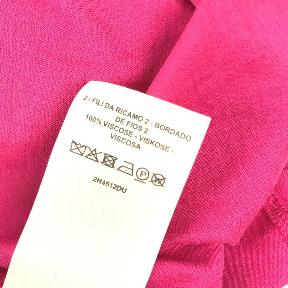 HERMES 刺繍入れ モザイク Hロゴ ポケット アパレル Tシャツワンピース ラウンドネック ワンピース コットン レディース ピンク