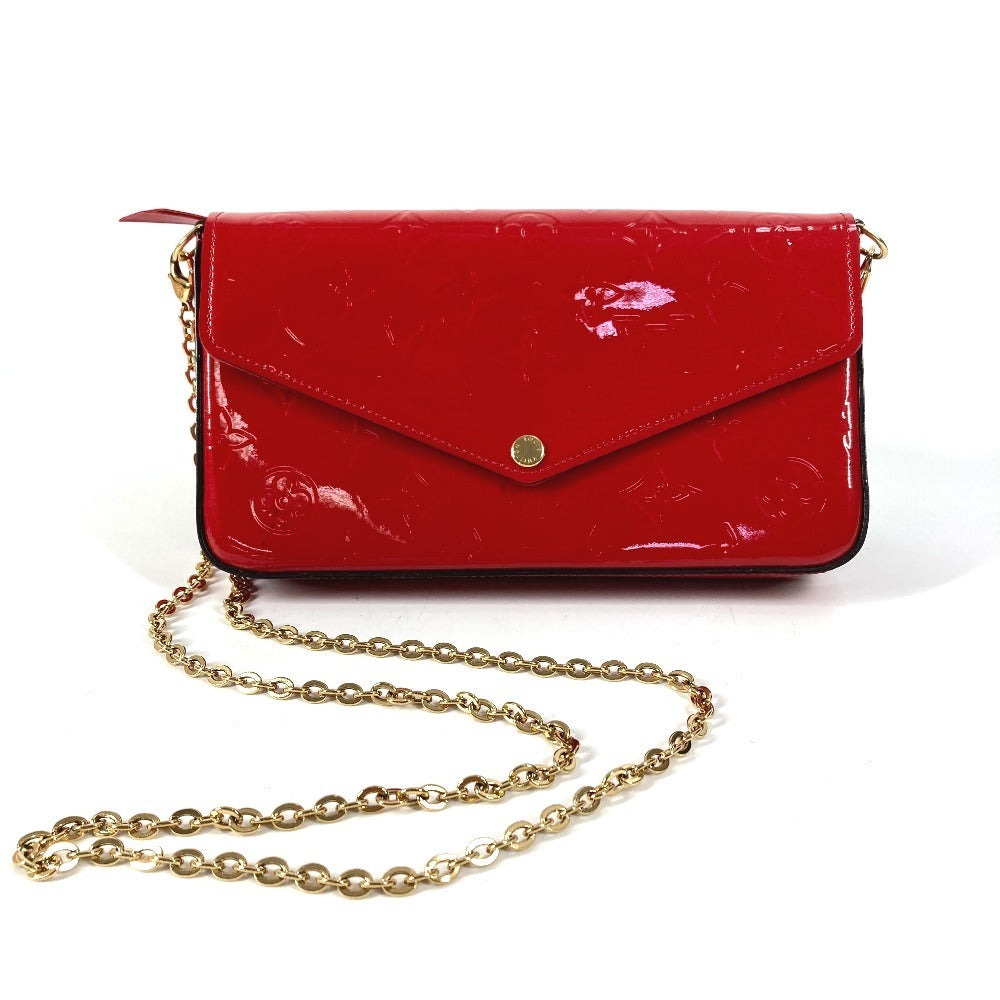 LOUIS VUITTON M61293 モノグラム ヴェルニ ポシェット フェリシー チェーンウォレット クラッチバッグ ショルダーバッグ モノグラムヴェルニキャンバス レディース レッド