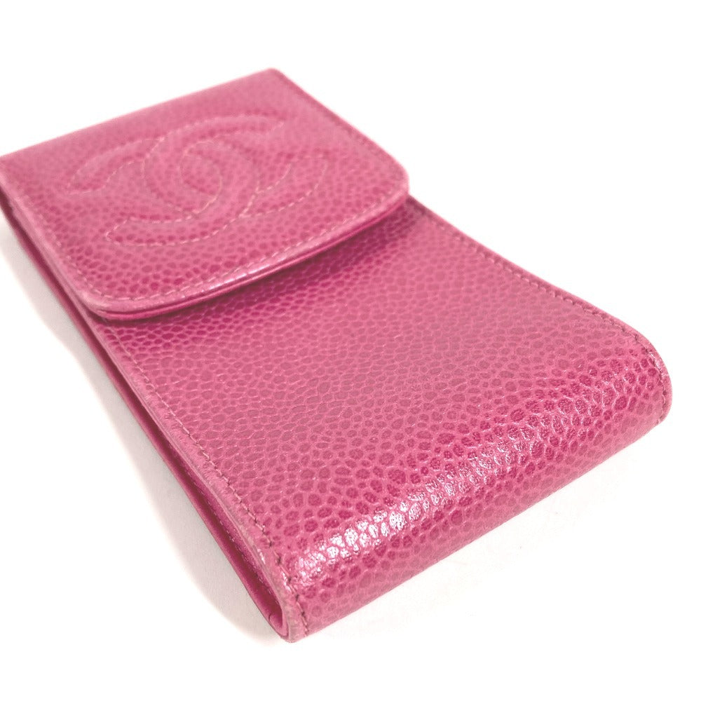CHANEL CC ココマーク ロゴ キーリング チェーン 付き ポーチ キャビアスキン ユニセックス ピンク