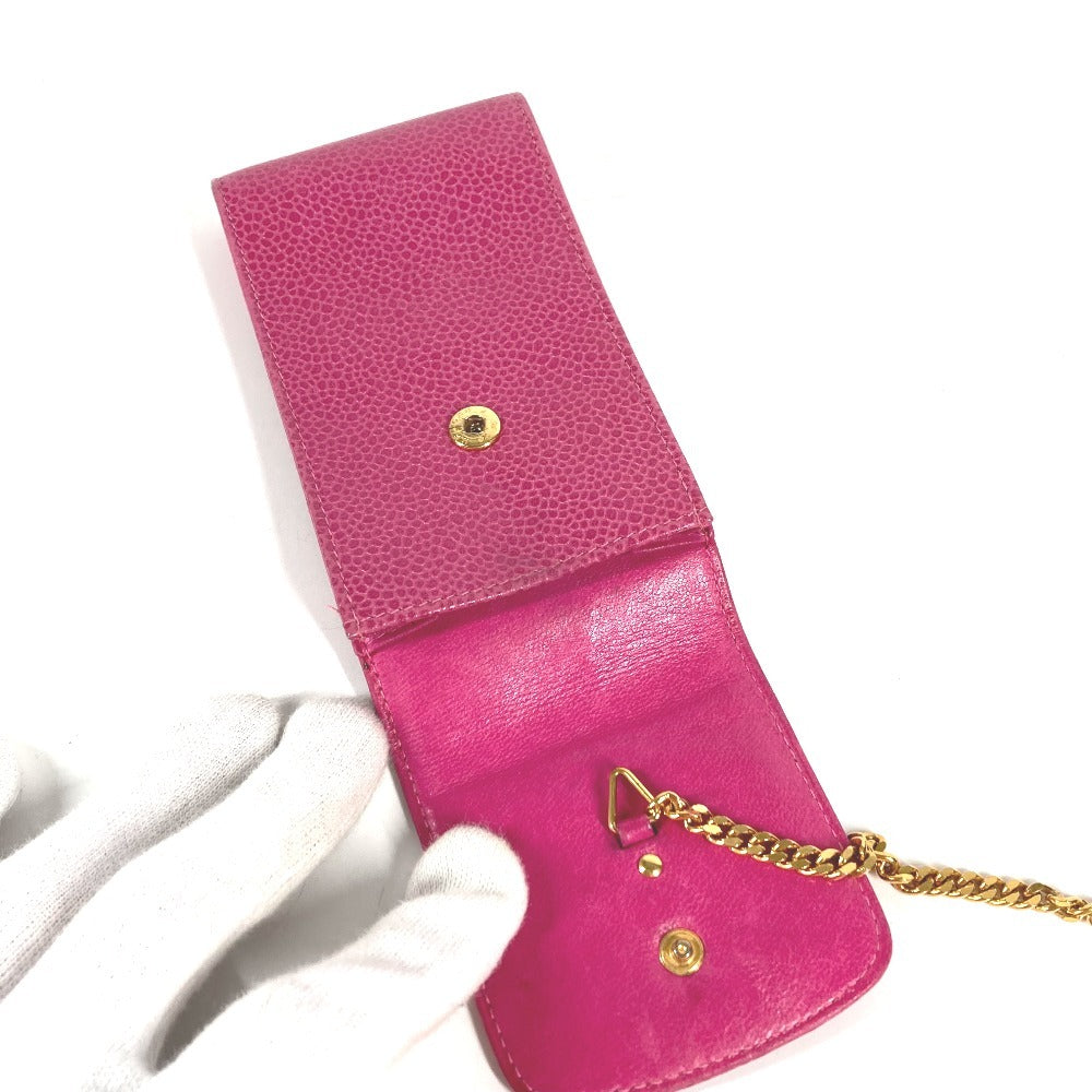 CHANEL CC ココマーク ロゴ キーリング チェーン 付き ポーチ キャビアスキン ユニセックス ピンク