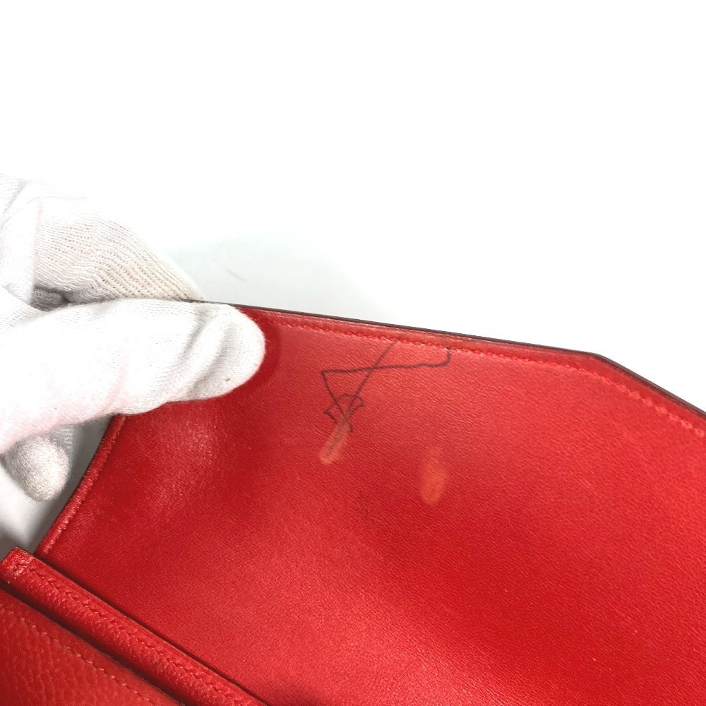 HERMES Passant Long Wallet with Coin Purse, Leather, Women's, Red