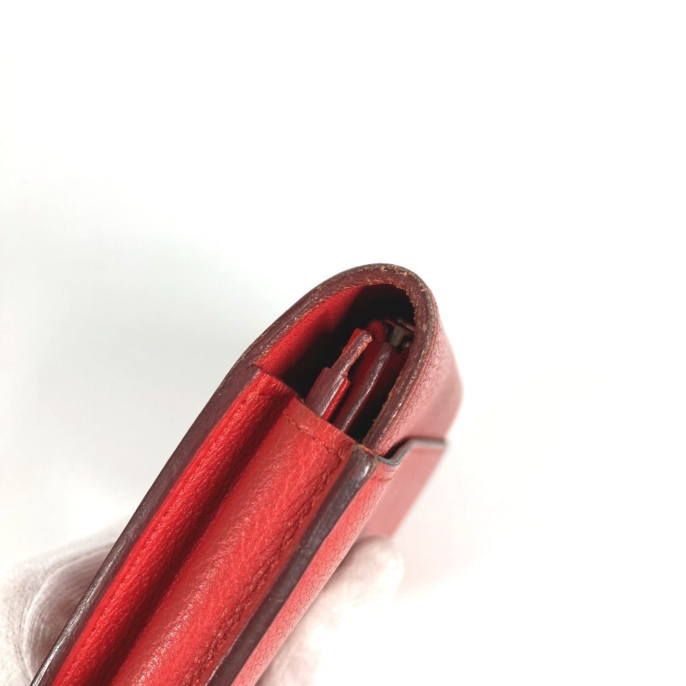 HERMES Passant Long Wallet with Coin Purse, Leather, Women's, Red