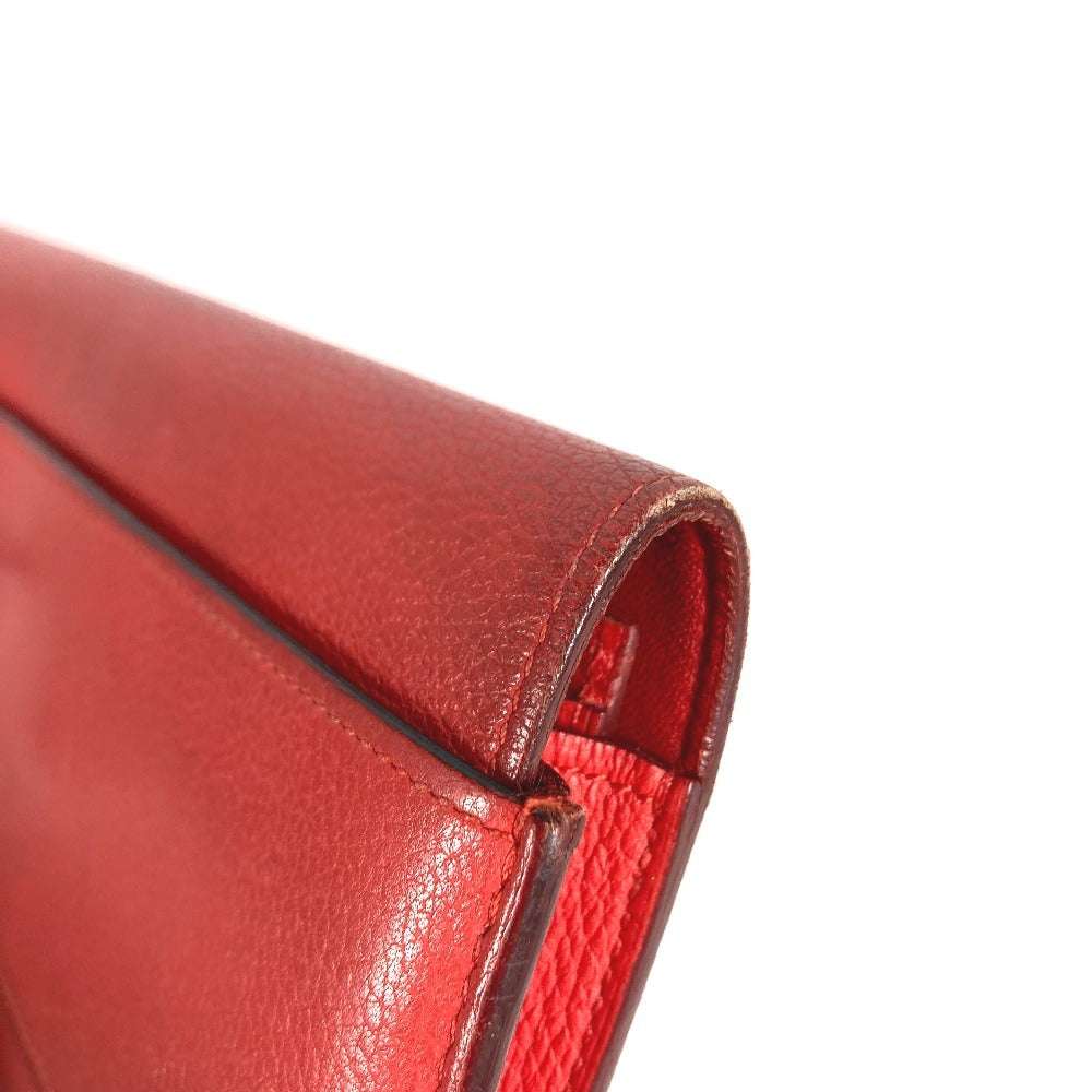 HERMES Passant Long Wallet with Coin Purse, Leather, Women's, Red