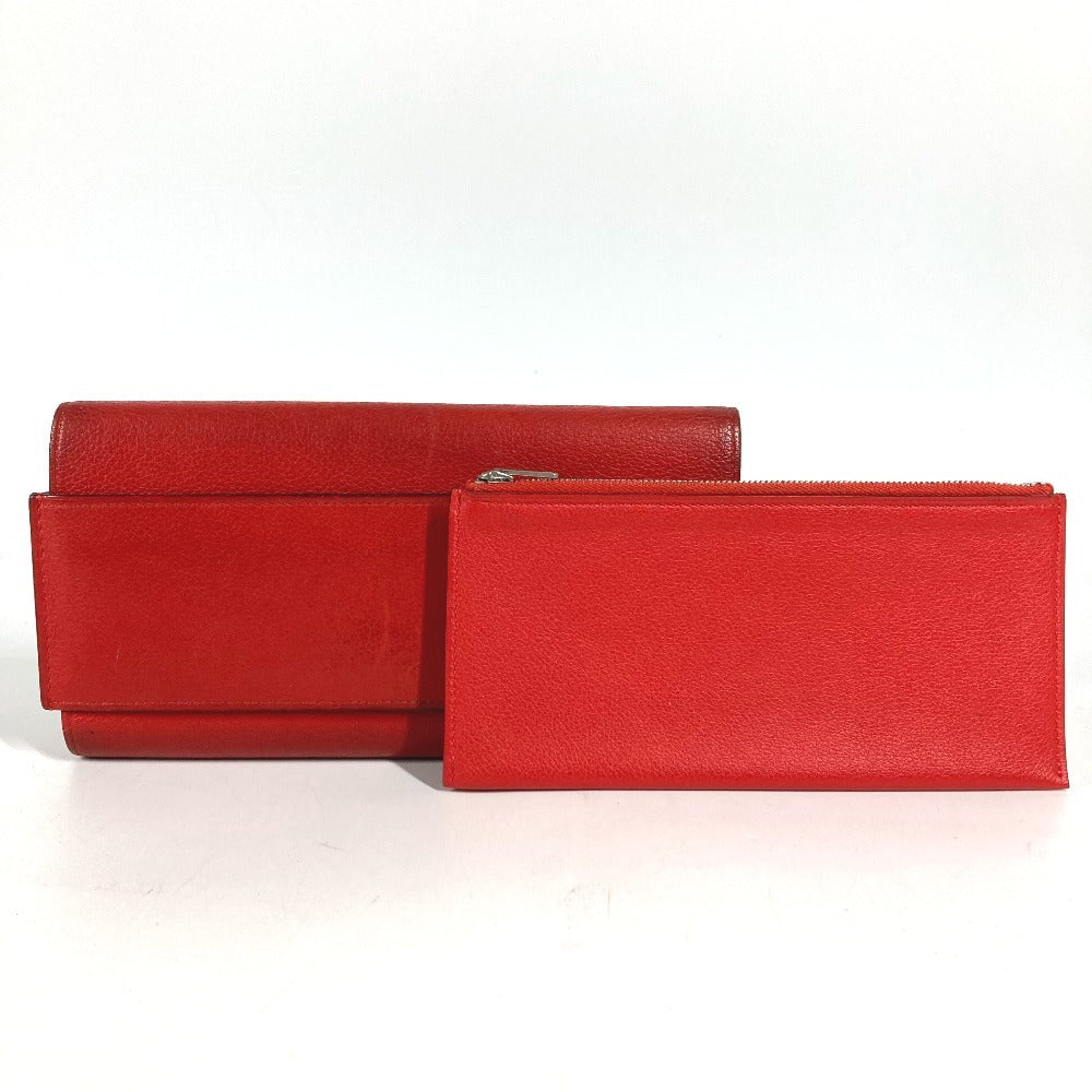 HERMES Passant Long Wallet with Coin Purse, Leather, Women's, Red