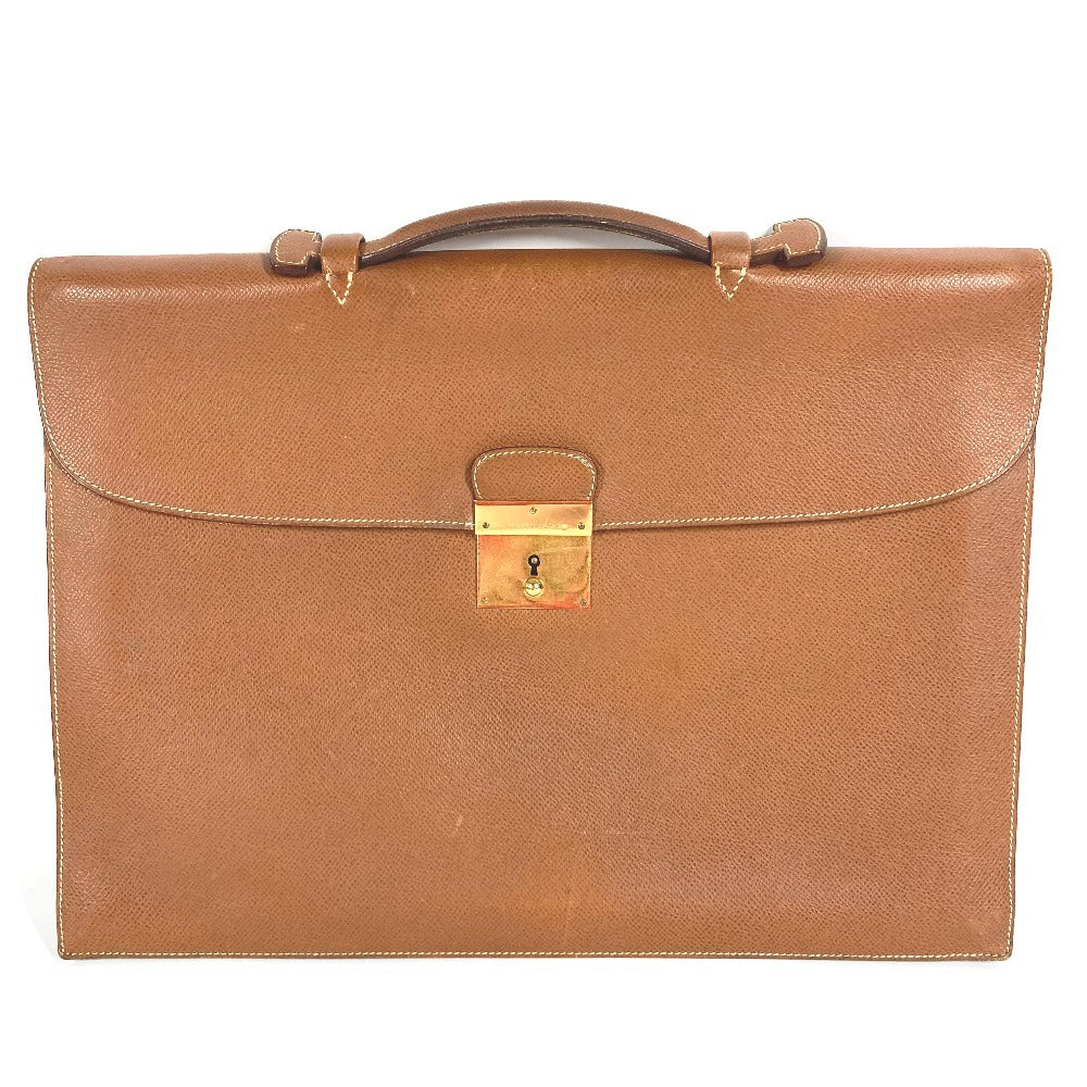 HERMES ヴィンテージ ロゴ カバン 書類バッグ ハンドバッグ ブリーフケース ビジネスバッグ レザー ユニセックス ゴールド ブラウン