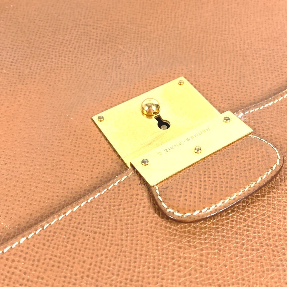 HERMES ヴィンテージ ロゴ カバン 書類バッグ ハンドバッグ ブリーフケース ビジネスバッグ レザー ユニセックス ゴールド ブラウン