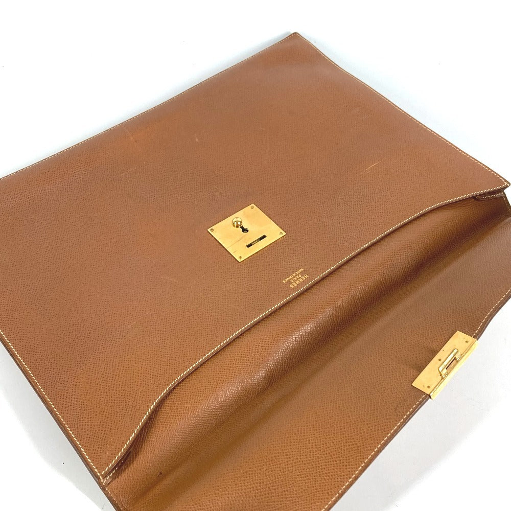 HERMES ヴィンテージ ロゴ カバン 書類バッグ ハンドバッグ ブリーフケース ビジネスバッグ レザー ユニセックス ゴールド ブラウン
