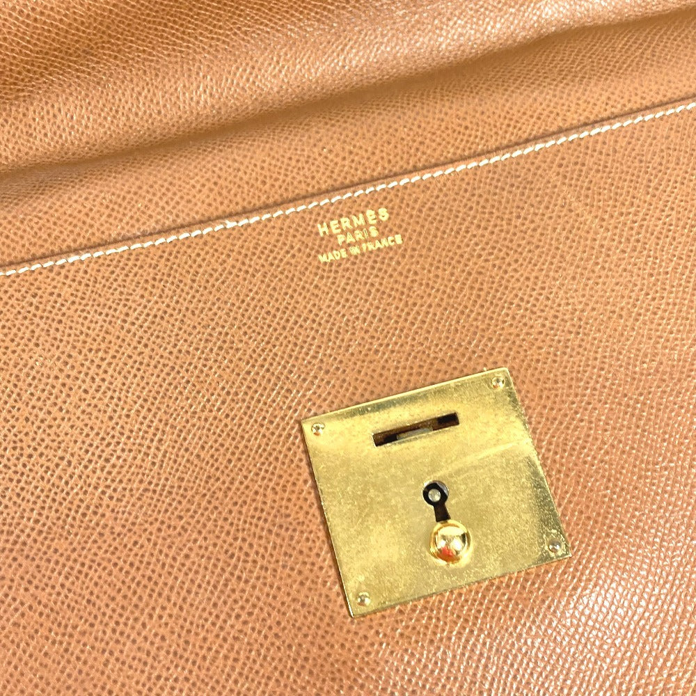 HERMES ヴィンテージ ロゴ カバン 書類バッグ ハンドバッグ ブリーフケース ビジネスバッグ レザー ユニセックス ゴールド ブラウン