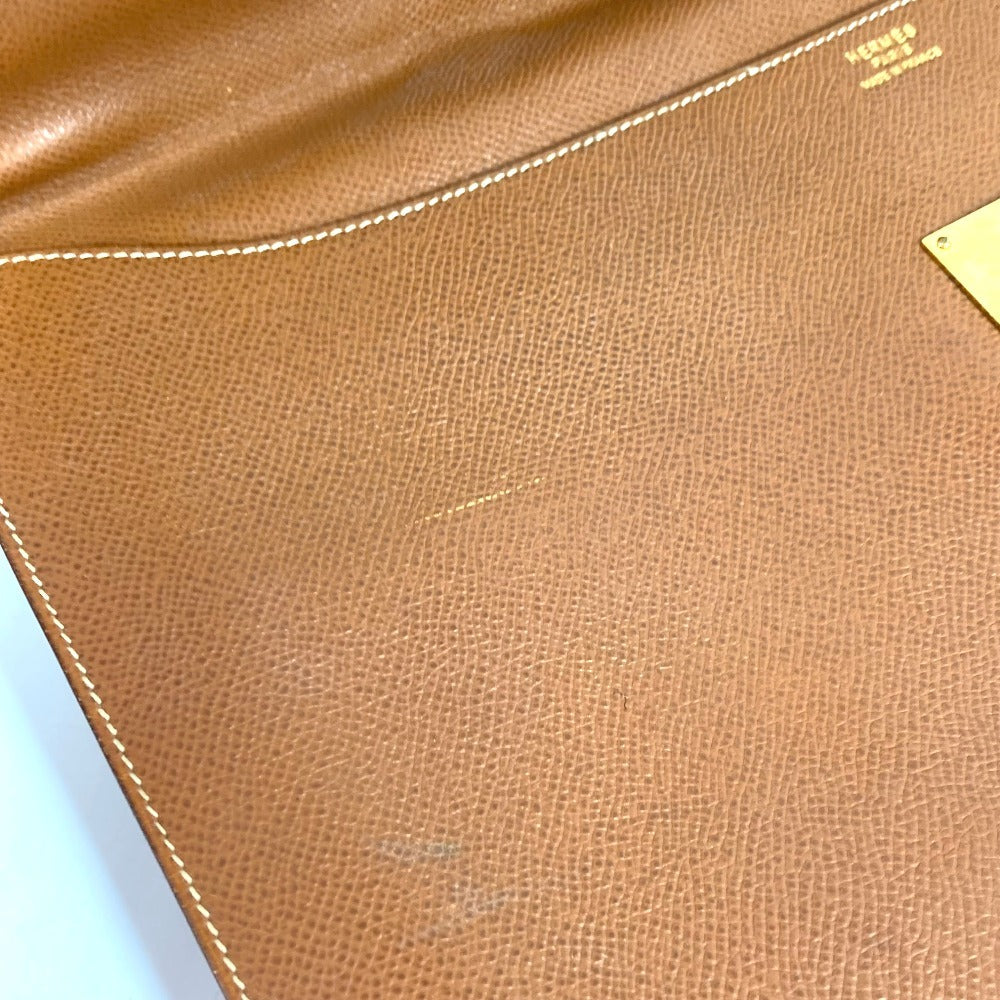 HERMES ヴィンテージ ロゴ カバン 書類バッグ ハンドバッグ ブリーフケース ビジネスバッグ レザー ユニセックス ゴールド ブラウン