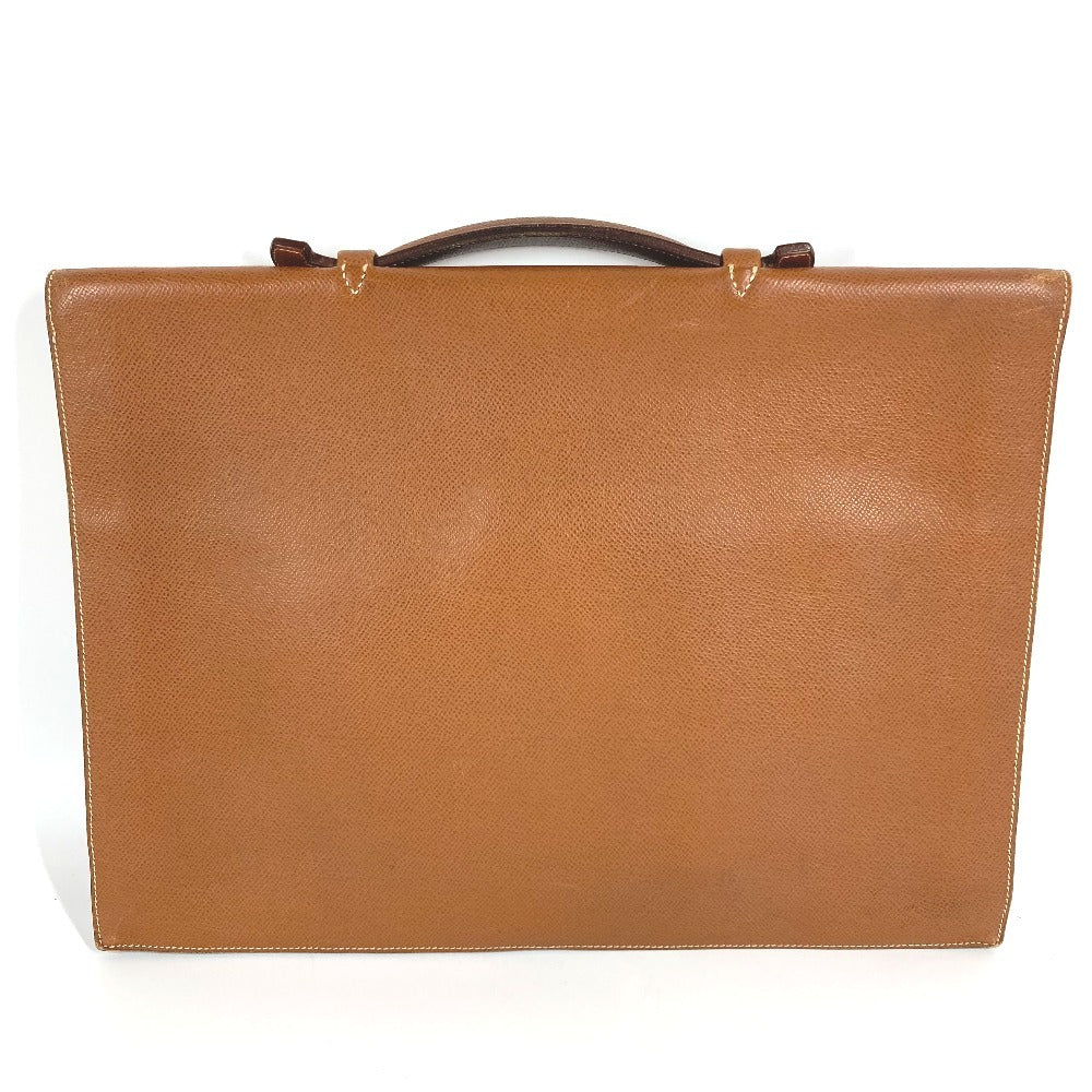 HERMES ヴィンテージ ロゴ カバン 書類バッグ ハンドバッグ ブリーフケース ビジネスバッグ レザー ユニセックス ゴールド ブラウン