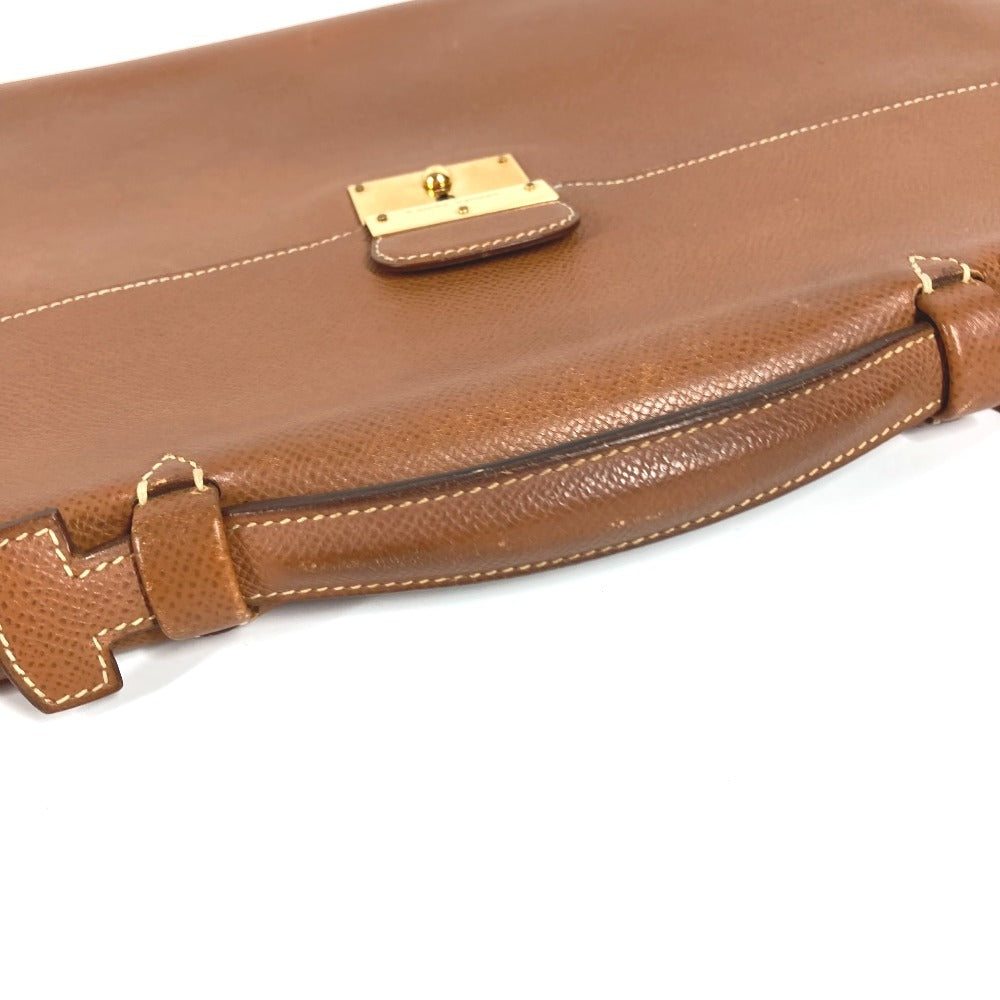 HERMES ヴィンテージ ロゴ カバン 書類バッグ ハンドバッグ ブリーフケース ビジネスバッグ レザー ユニセックス ゴールド ブラウン