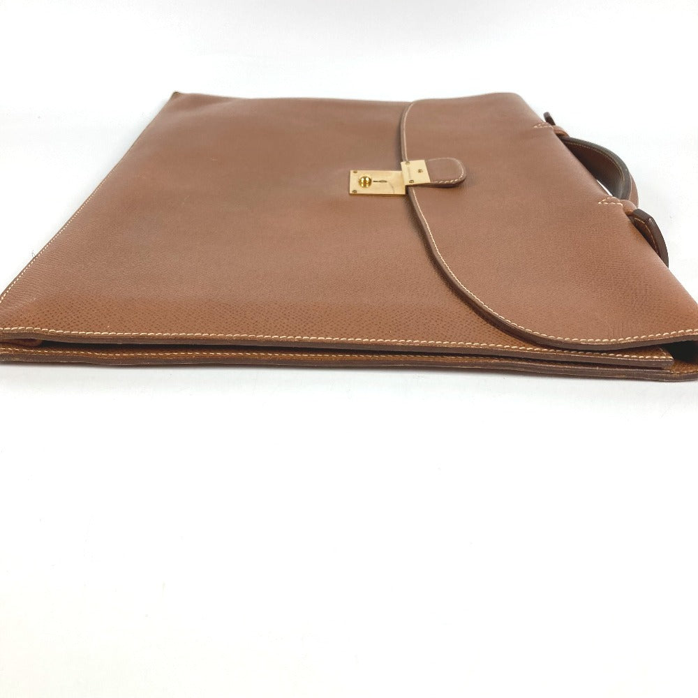 HERMES ヴィンテージ ロゴ カバン 書類バッグ ハンドバッグ ブリーフケース ビジネスバッグ レザー ユニセックス ゴールド ブラウン