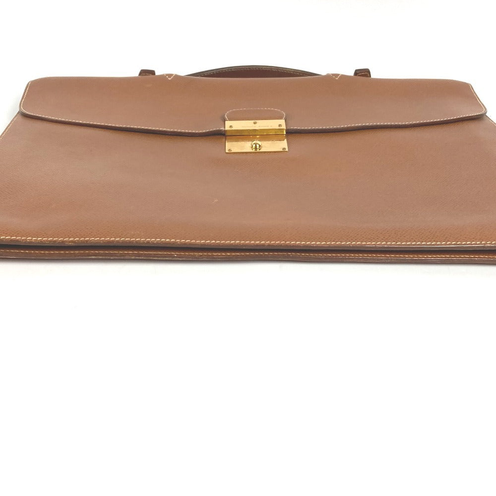 HERMES ヴィンテージ ロゴ カバン 書類バッグ ハンドバッグ ブリーフケース ビジネスバッグ レザー ユニセックス ゴールド ブラウン