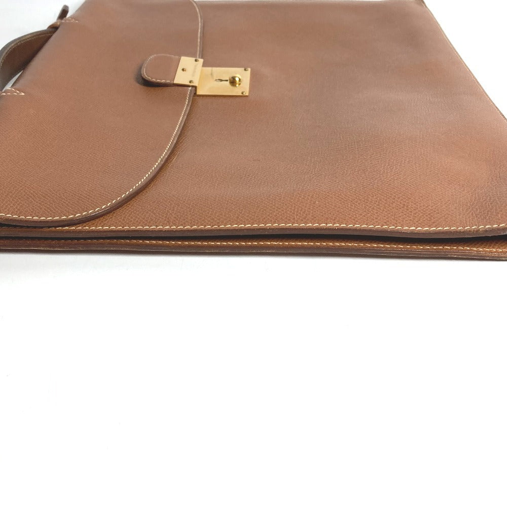 HERMES ヴィンテージ ロゴ カバン 書類バッグ ハンドバッグ ブリーフケース ビジネスバッグ レザー ユニセックス ゴールド ブラウン