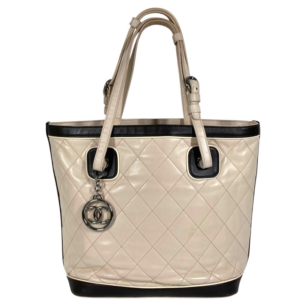 CHANEL Bicolor CC Coco Mark Logo Charm Handbag Tote Bag Shoulder Bag Leather Women's Beige
