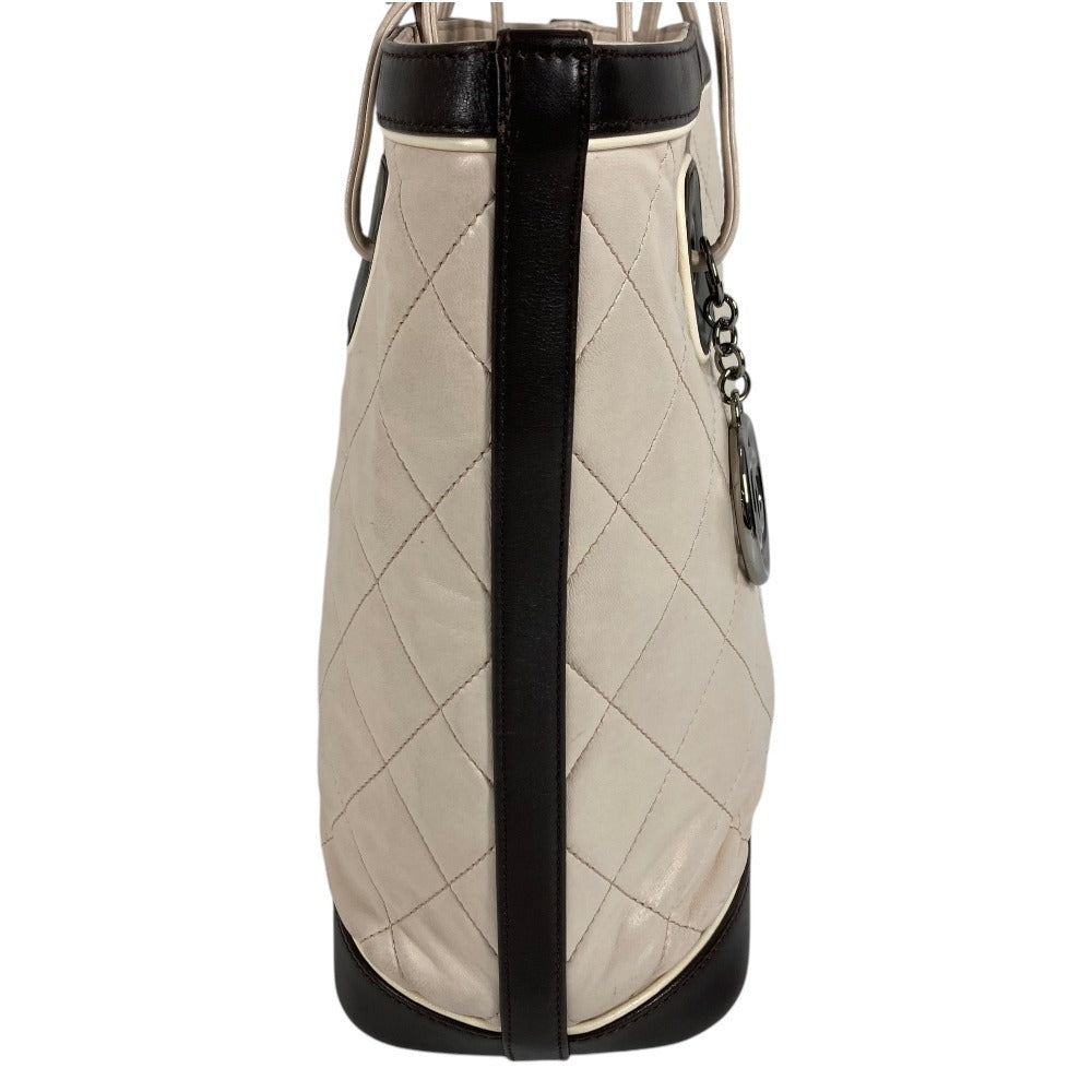 CHANEL Bicolor CC Coco Mark Logo Charm Handbag Tote Bag Shoulder Bag Leather Women's Beige