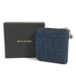 BVLGARI Logomania All-over Pattern Denim Round Zipper Compact Wallet Bi-fold Wallet Leather/Canvas Unisex Blue
