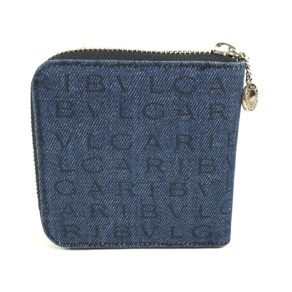 BVLGARI Logomania All-over Pattern Denim Round Zipper Compact Wallet Bi-fold Wallet Leather/Canvas Unisex Blue