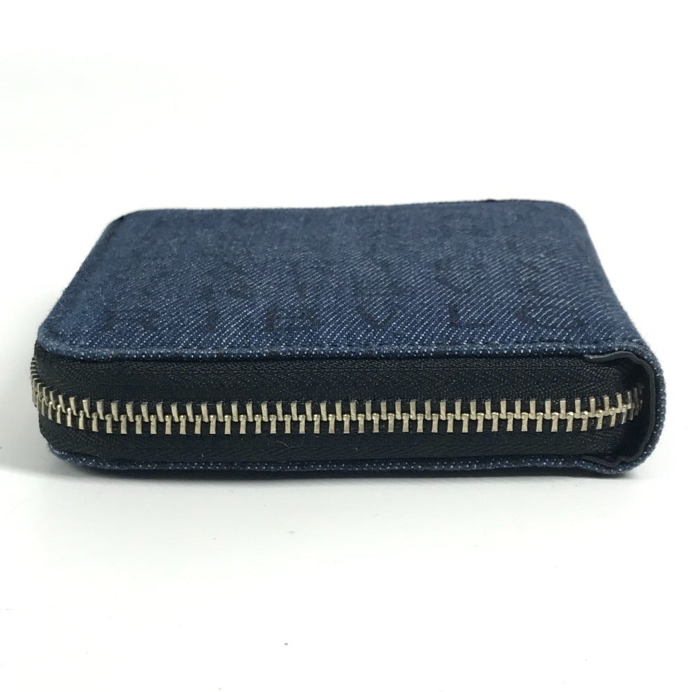 BVLGARI Logomania All-over Pattern Denim Round Zipper Compact Wallet Bi-fold Wallet Leather/Canvas Unisex Blue