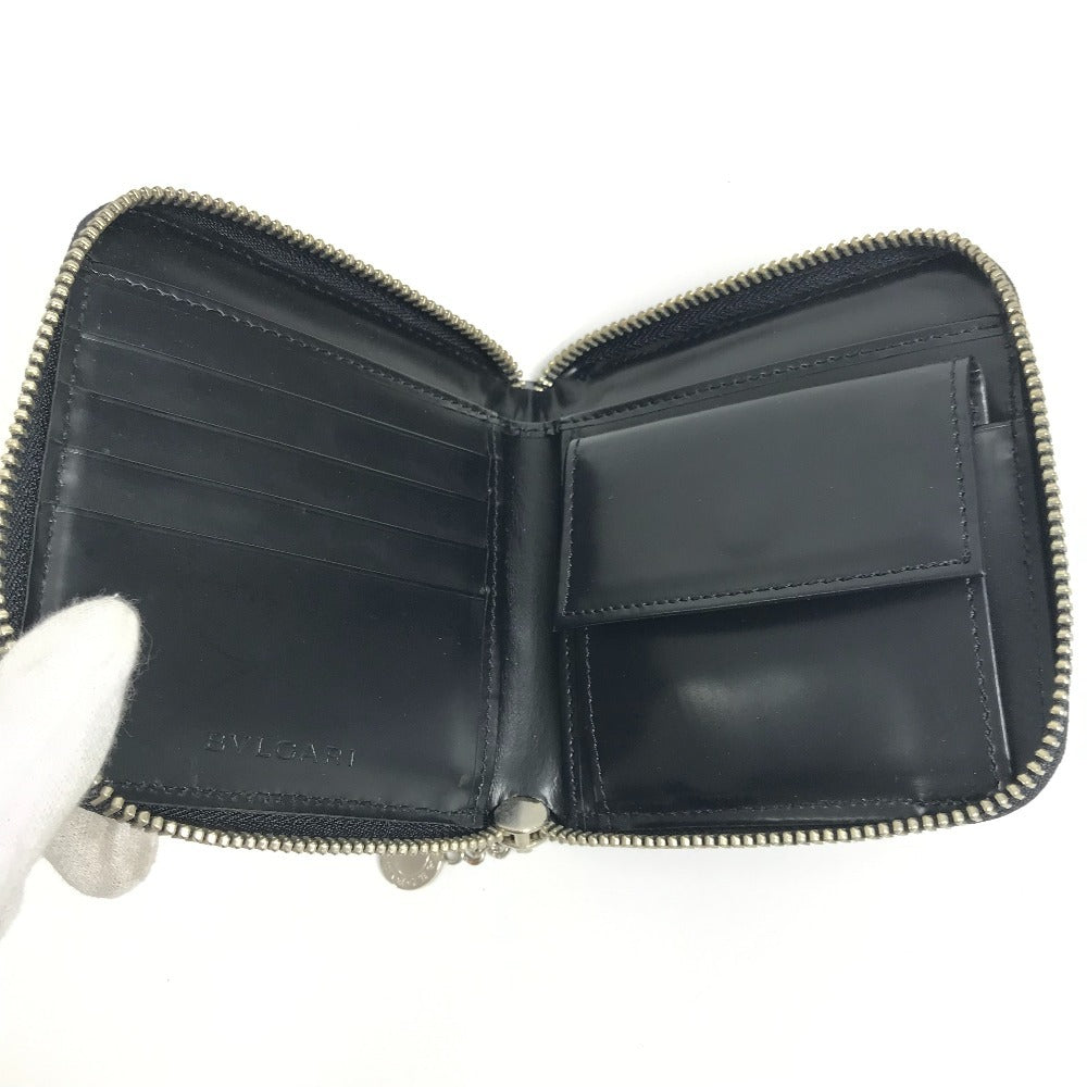 BVLGARI Logomania All-over Pattern Denim Round Zipper Compact Wallet Bi-fold Wallet Leather/Canvas Unisex Blue