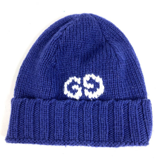 GUCCI 602886 Logo GG Beanie Hat Knit Cap Knit Hat Wool Unisex Blue