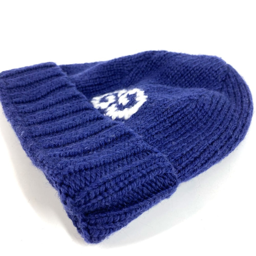 GUCCI 602886 Logo GG Beanie Hat Knit Cap Knit Hat Wool Unisex Blue