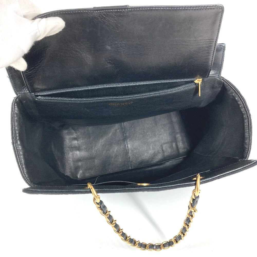 CHANEL CC ココマーク ロゴ チョコバー カバン トートバッグ 肩掛け Wチェーンバッグ ショルダーバッグ コットン ユニセックス ブラック