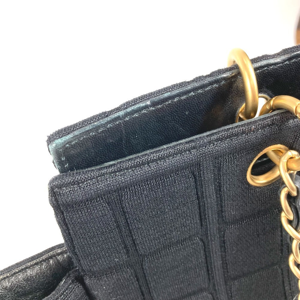 CHANEL CC ココマーク ロゴ チョコバー カバン トートバッグ 肩掛け Wチェーンバッグ ショルダーバッグ コットン ユニセックス ブラック