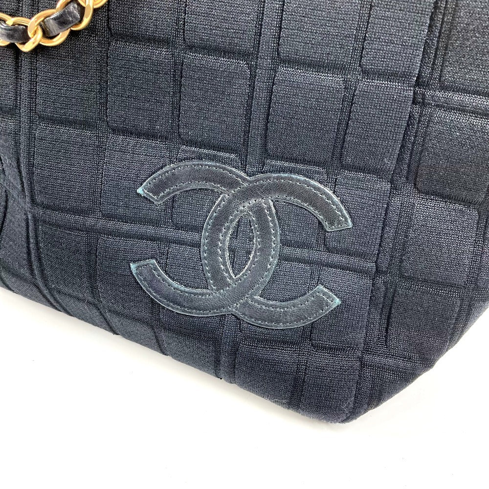 CHANEL CC ココマーク ロゴ チョコバー カバン トートバッグ 肩掛け Wチェーンバッグ ショルダーバッグ コットン ユニセックス ブラック