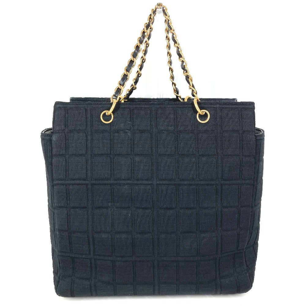 CHANEL CC ココマーク ロゴ チョコバー カバン トートバッグ 肩掛け Wチェーンバッグ ショルダーバッグ コットン ユニセックス ブラック