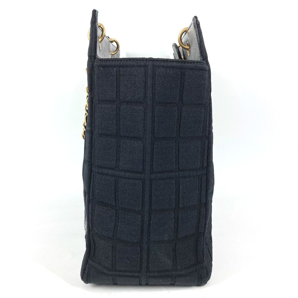 CHANEL CC ココマーク ロゴ チョコバー カバン トートバッグ 肩掛け Wチェーンバッグ ショルダーバッグ コットン ユニセックス ブラック