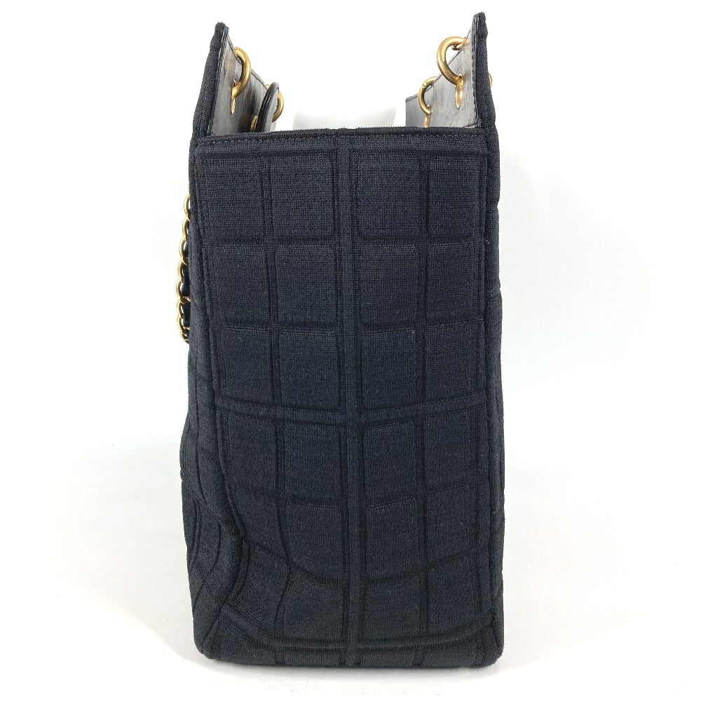 CHANEL CC ココマーク ロゴ チョコバー カバン トートバッグ 肩掛け Wチェーンバッグ ショルダーバッグ コットン ユニセックス ブラック