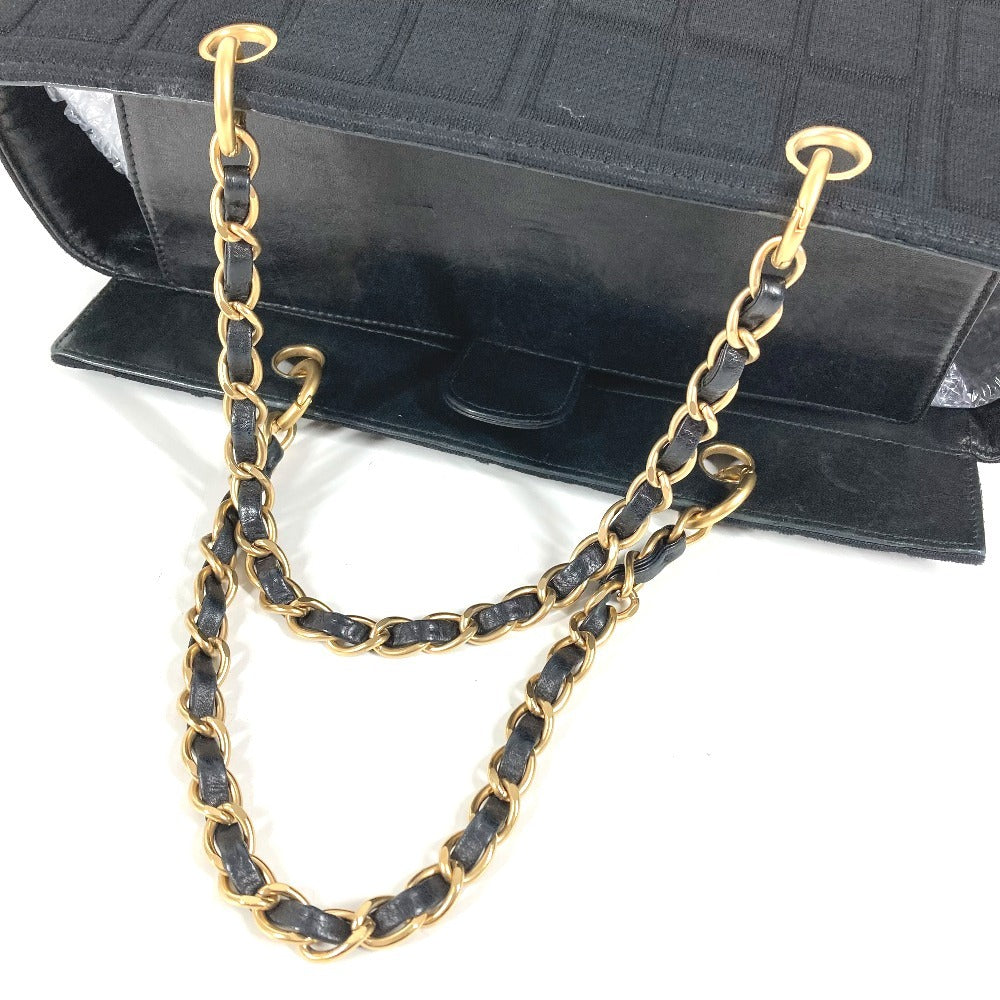 CHANEL CC ココマーク ロゴ チョコバー カバン トートバッグ 肩掛け Wチェーンバッグ ショルダーバッグ コットン ユニセックス ブラック