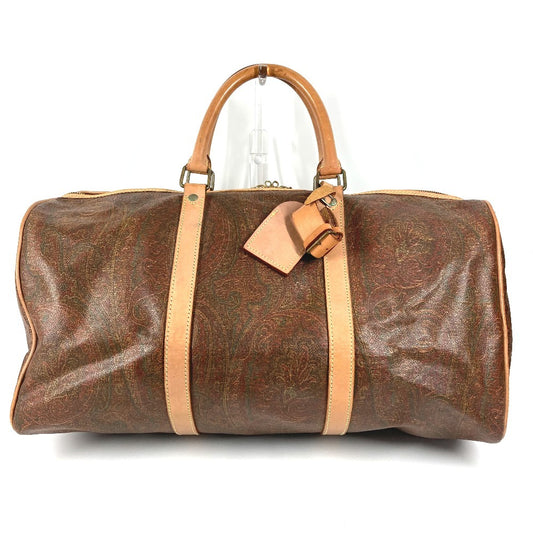ETRO ペイズリー柄 ロゴ ハンドバッグ トラベルバッグ 旅行バッグ ボストンバッグ PVC/レザー ユニセックス ブラウン