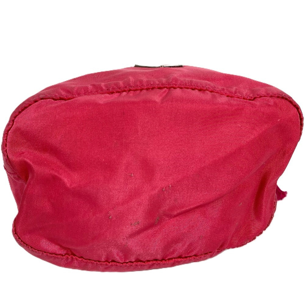 PRADA Triangle Logo Plate Drawstring Bag Handbag Pouch Nylon Women's Pink