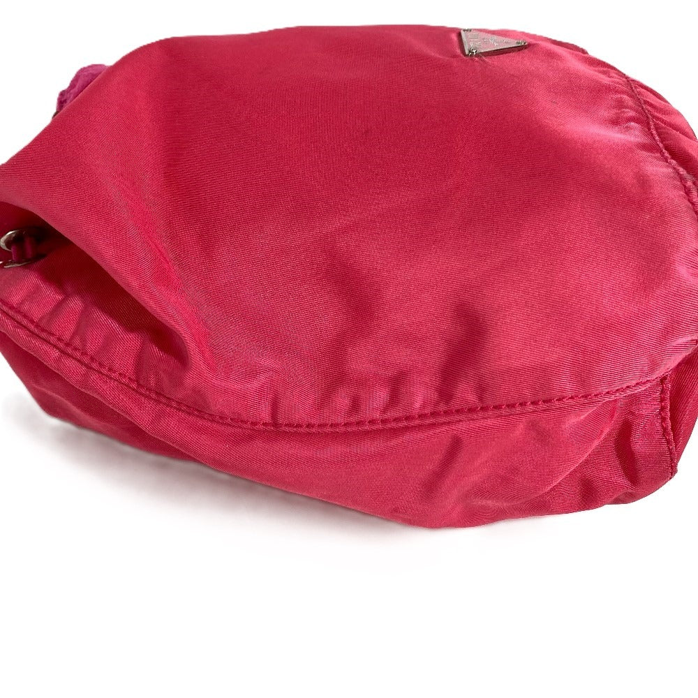 PRADA Triangle Logo Plate Drawstring Bag Handbag Pouch Nylon Women's Pink