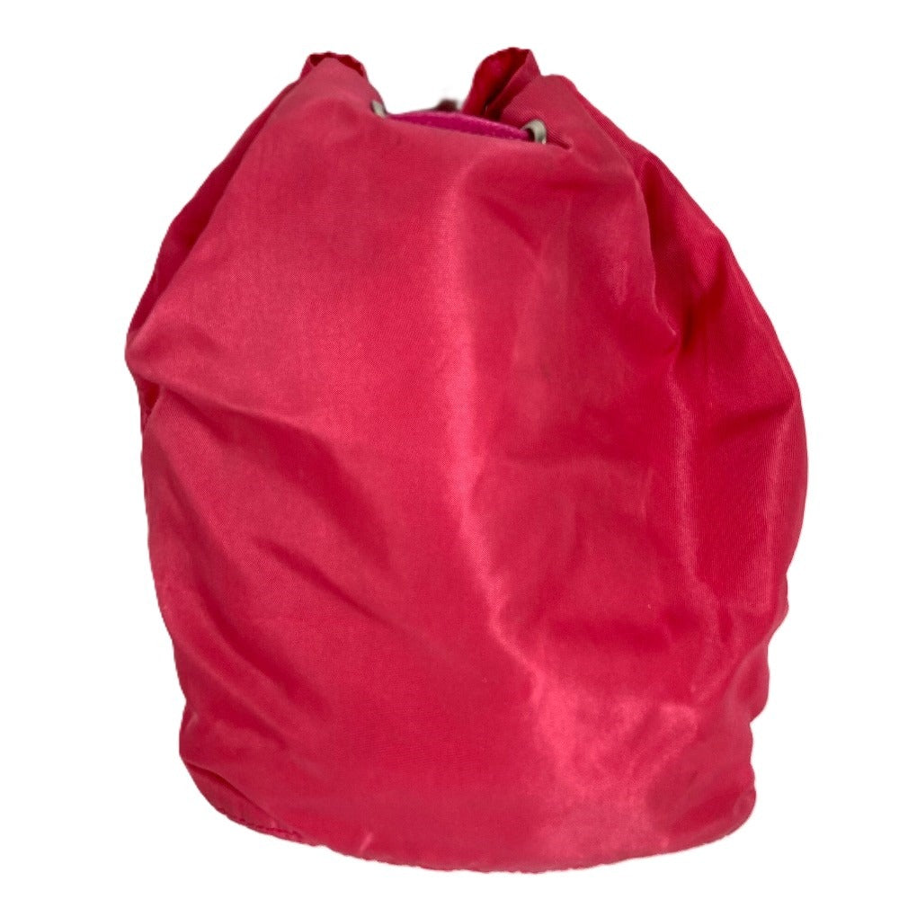 PRADA Triangle Logo Plate Drawstring Bag Handbag Pouch Nylon Women's Pink