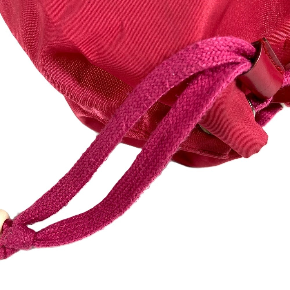 PRADA Triangle Logo Plate Drawstring Bag Handbag Pouch Nylon Women's Pink