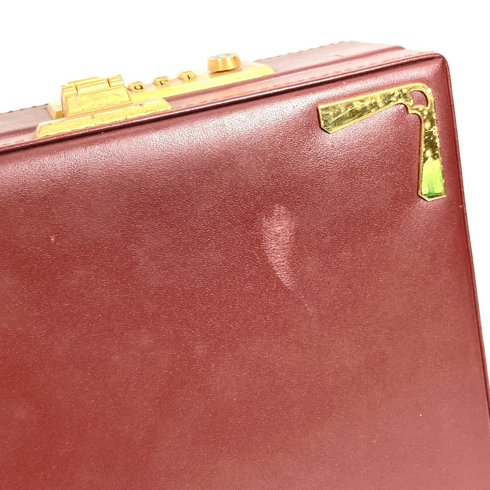 CARTIER Logo Must Line Attache Case Bag Handbag Tote Bag Business Bag Leather Unisex Wine Red