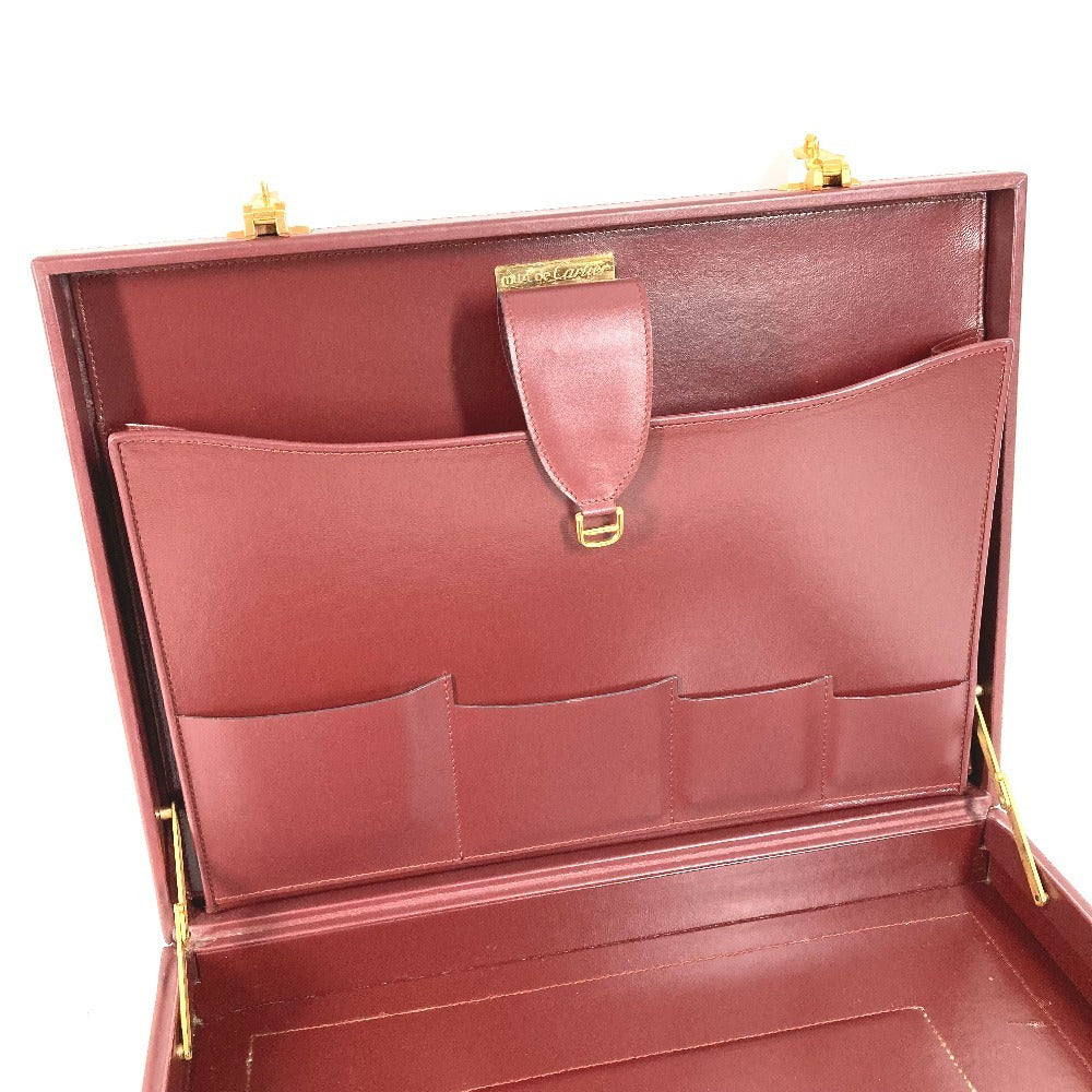 CARTIER Logo Must Line Attache Case Bag Handbag Tote Bag Business Bag Leather Unisex Wine Red