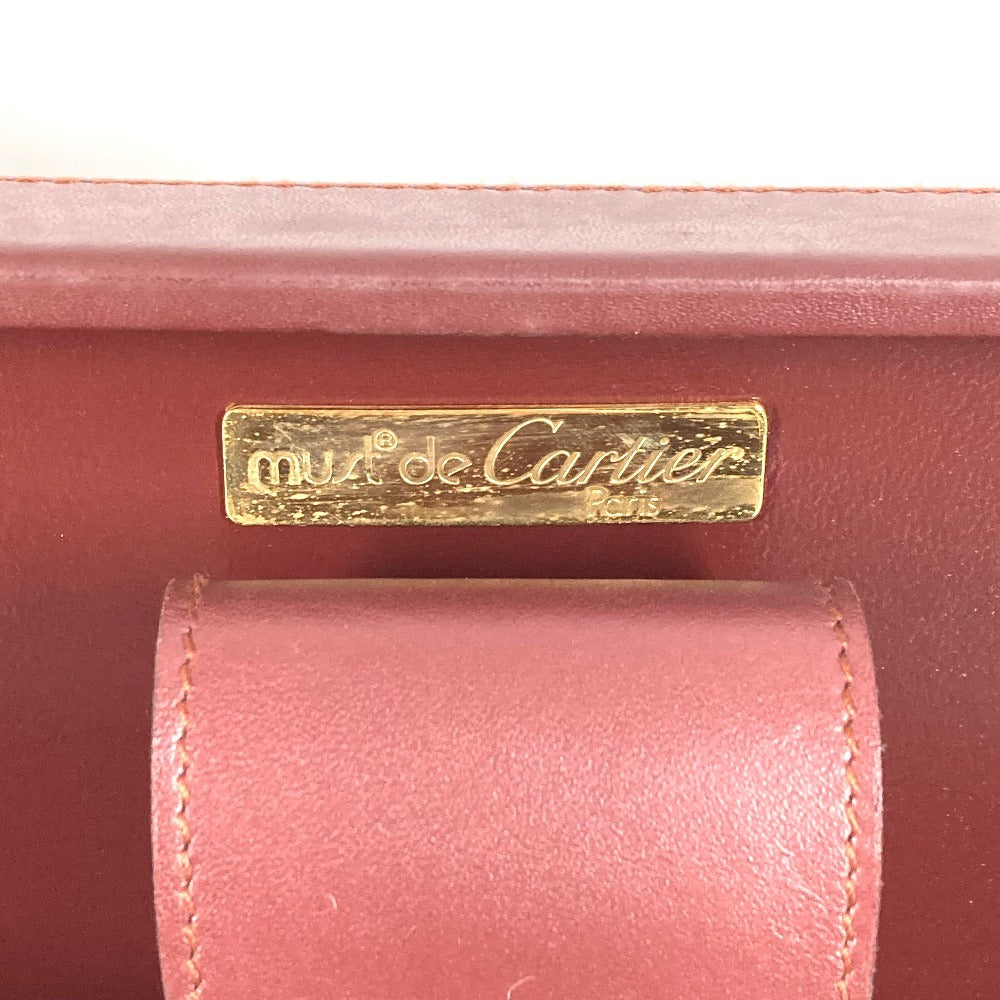 CARTIER Logo Must Line Attache Case Bag Handbag Tote Bag Business Bag Leather Unisex Wine Red