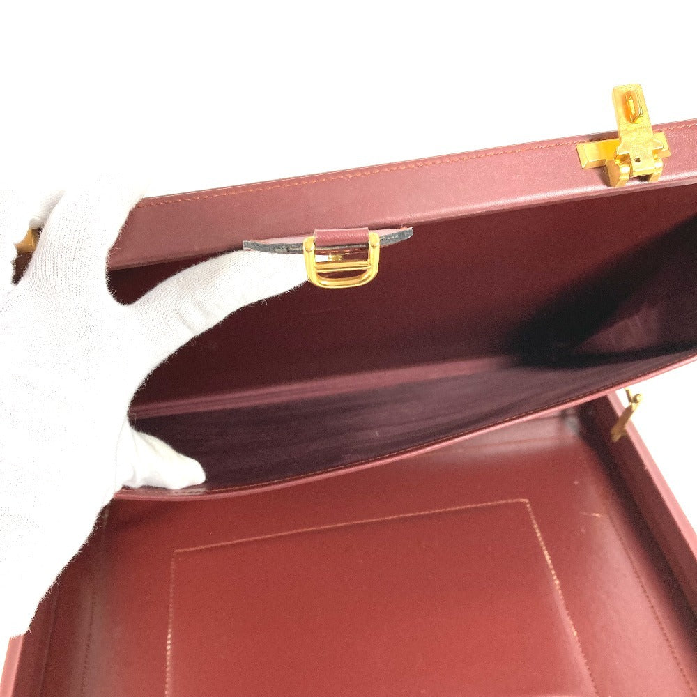 CARTIER Logo Must Line Attache Case Bag Handbag Tote Bag Business Bag Leather Unisex Wine Red