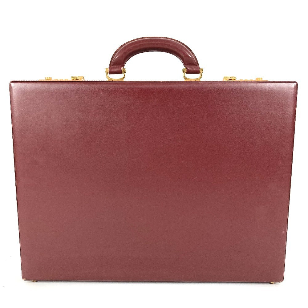 CARTIER Logo Must Line Attache Case Bag Handbag Tote Bag Business Bag Leather Unisex Wine Red