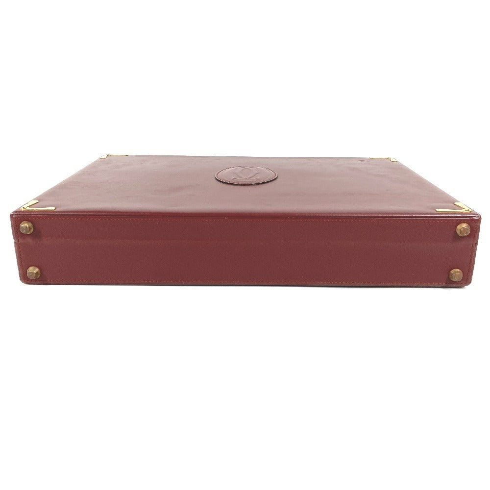 CARTIER Logo Must Line Attache Case Bag Handbag Tote Bag Business Bag Leather Unisex Wine Red