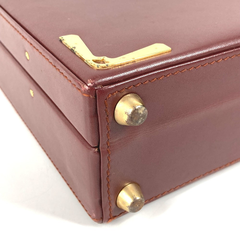 CARTIER Logo Must Line Attache Case Bag Handbag Tote Bag Business Bag Leather Unisex Wine Red