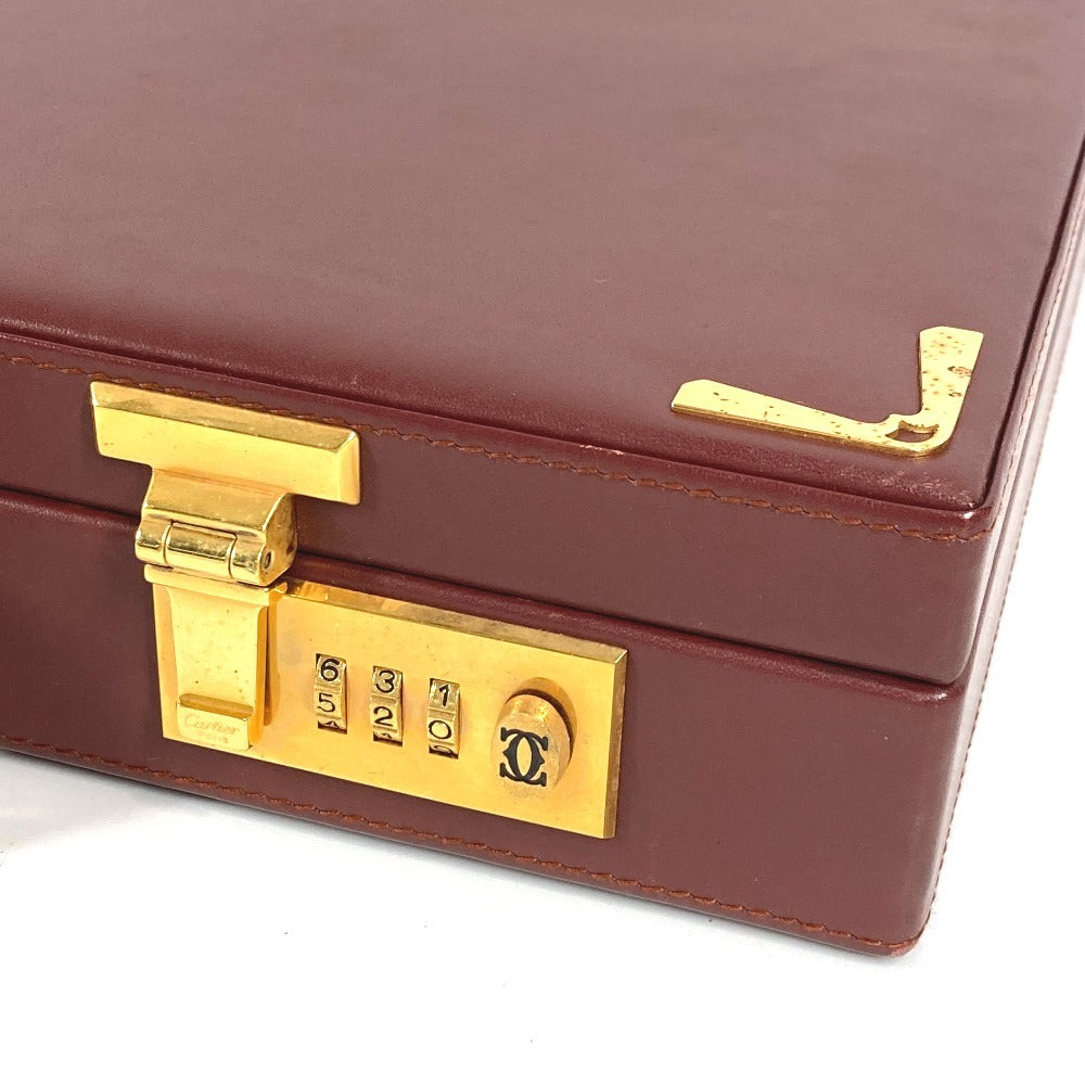 CARTIER Logo Must Line Attache Case Bag Handbag Tote Bag Business Bag Leather Unisex Wine Red