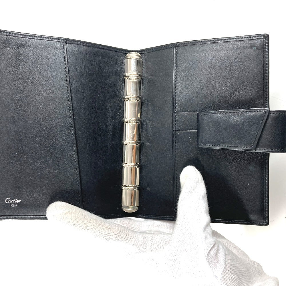 CARTIER Trinity Logo System Organizer Stationery Diary Cover Leather Unisex Black