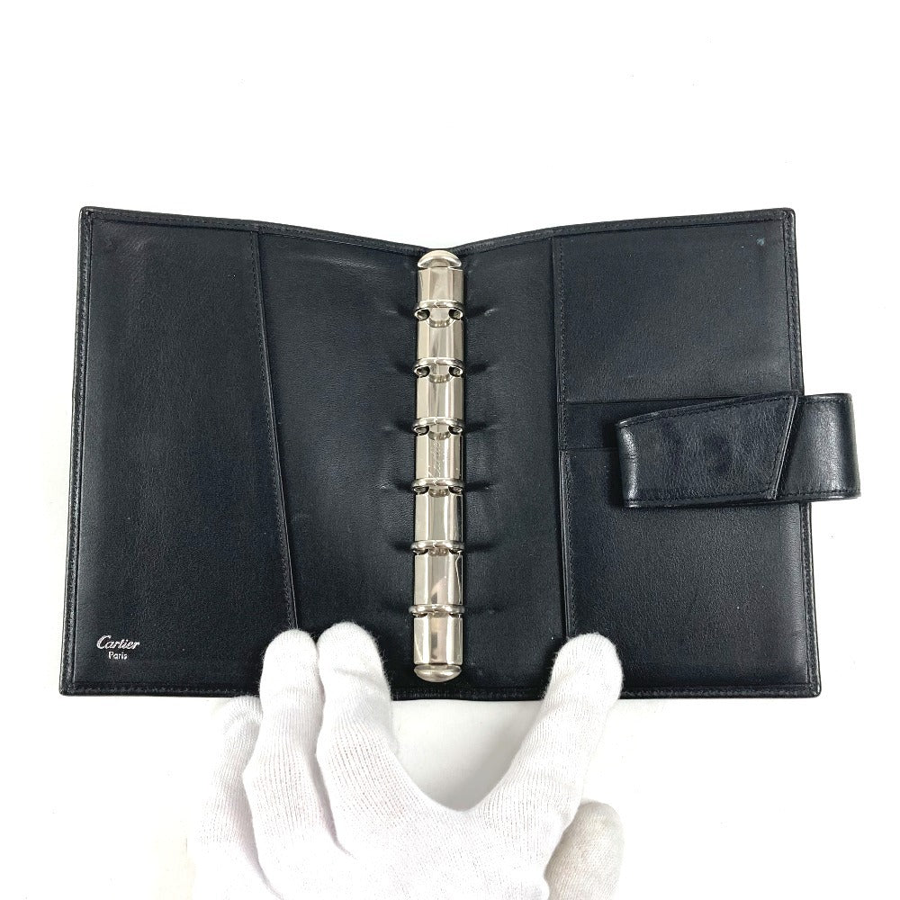 CARTIER Trinity Logo System Organizer Stationery Diary Cover Leather Unisex Black
