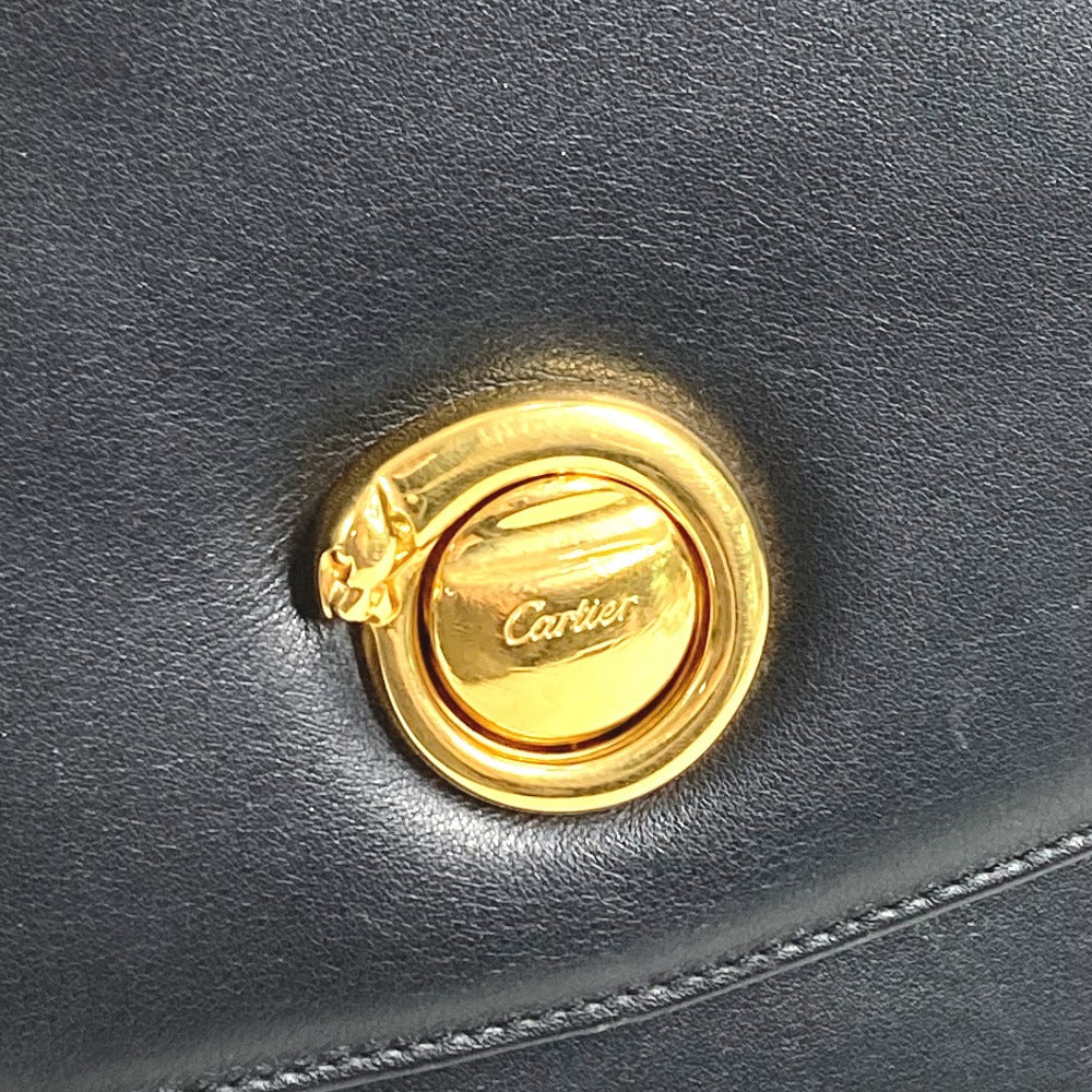 CARTIER Panthère Logo Bag Handbag Tote Bag Business Bag Leather Unisex Black