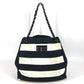 CHANEL 2.55金具 ボーダー カバン 肩掛け トートバッグ Wチェーン ショルダーバッグ ナイロンキャンバス レディース ブラック